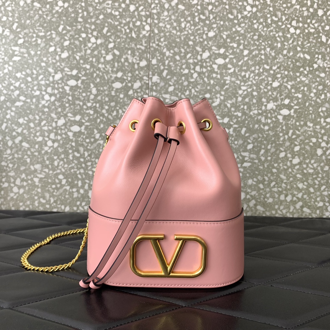 Valentino Garavani VLogo Signature Mini Bucket Bag in Pink Nappa Leather